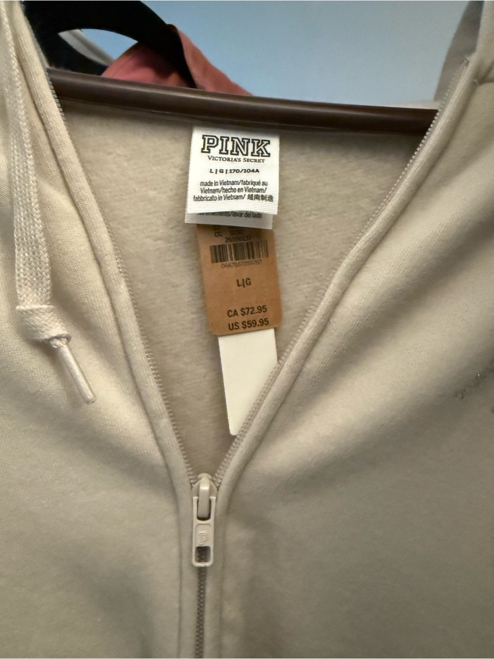 PINK Victoria's Secret Cream Full-Zip Hooded Sweatshirt